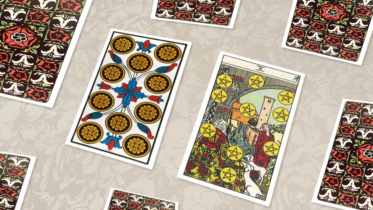 Dix de Deniers, Tarot de Marseille et Rider-Waite, en situation de tirage