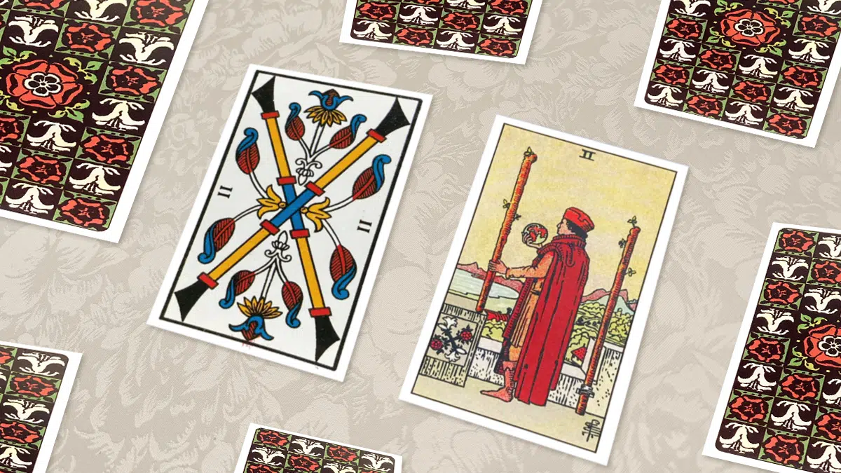 Deux de Bâtons, Tarot de Marseille et Rider-Waite, en situation de tirage