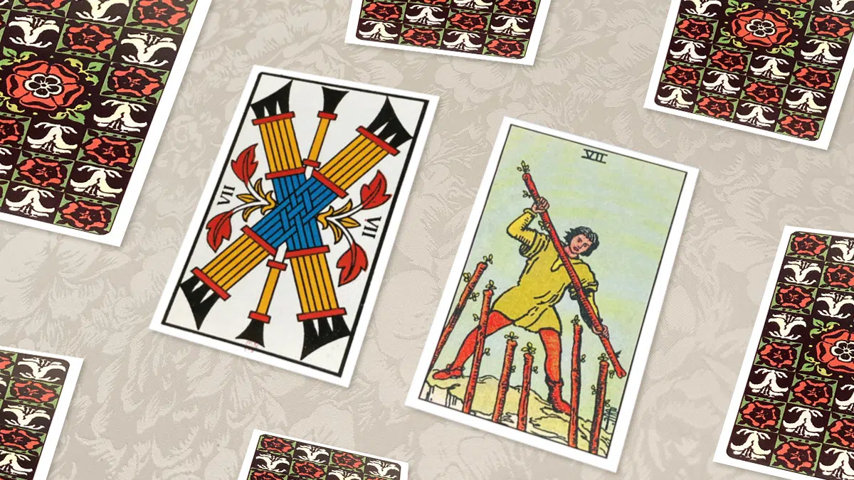 Sept de Bâtons, Tarot de Marseille et Rider-Waite, en situation de tirage
