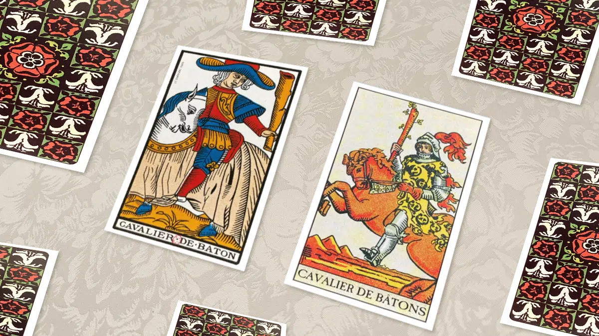 Cavalier de Bâtons, Tarot de Marseille et Rider-Waite, en situation de tirage
