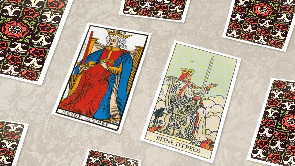 Reine d’Épées, Tarot de Marseille et Rider-Waite, en situation de tirage