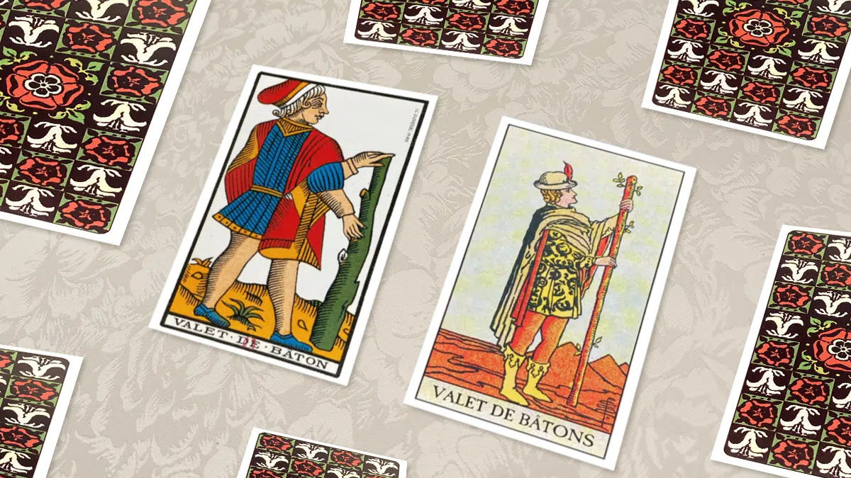 Valet de Bâtons, Tarot de Marseille et Rider-Waite, en situation de tirage