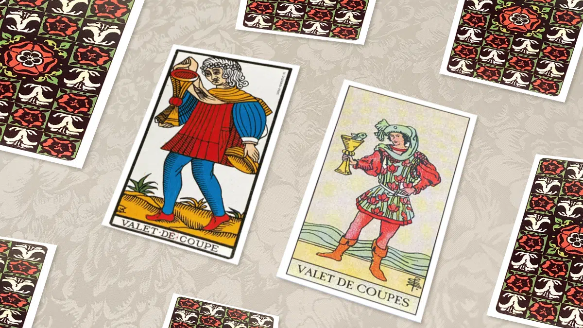 Valet de Coupes, Tarot de Marseille et Rider-Waite, en situation de tirage