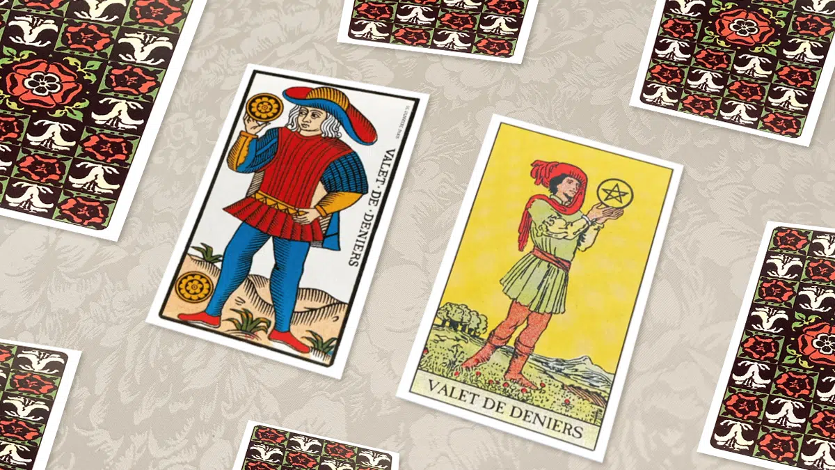 Valet de Deniers, Tarot de Marseille et Rider-Waite, en situation de tirage
