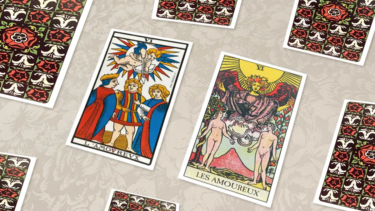 Les Amoureux (VI), Tarot de Marseille et Rider-Waite, en situation de tirage